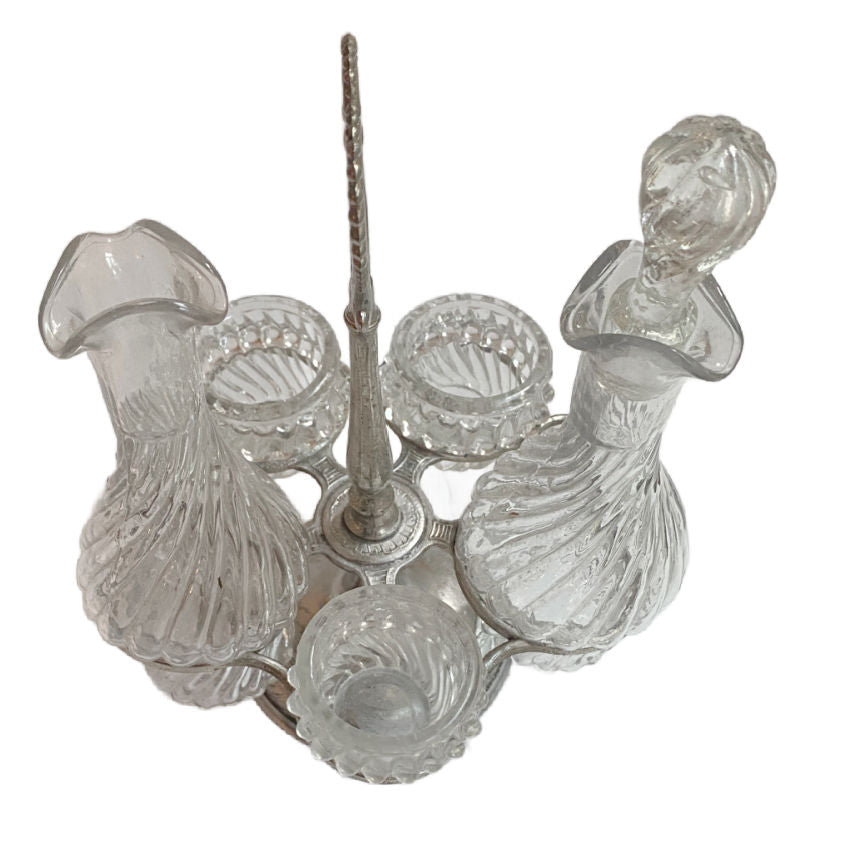 Vintage French 5 Piece Oil, Vinegar, Salt and Pepper Service