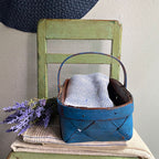 Vintage French Bleuet Blue Painted Splint Basket, Country Gathering Basket