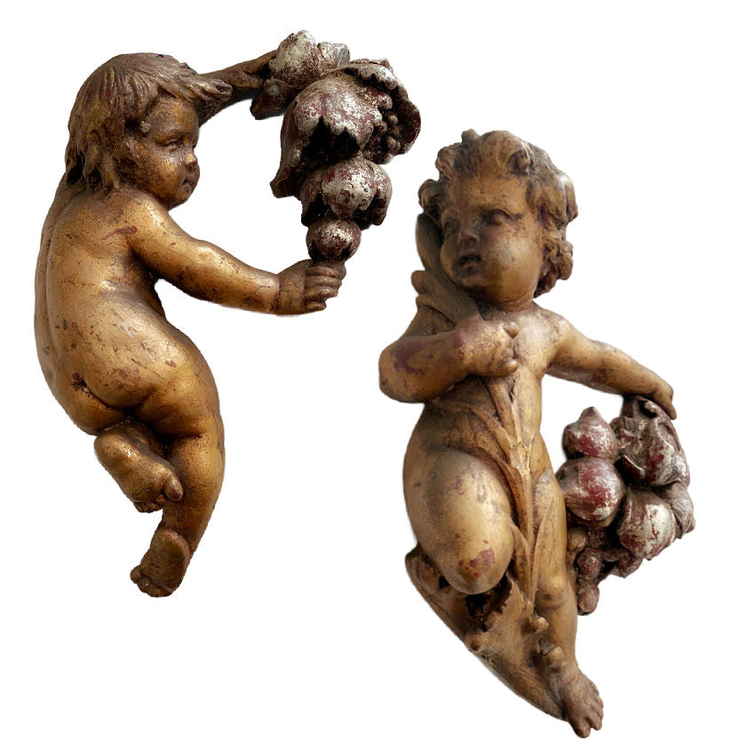 Vintage Mead Cherubs Architectural Wall Sculptures Pair