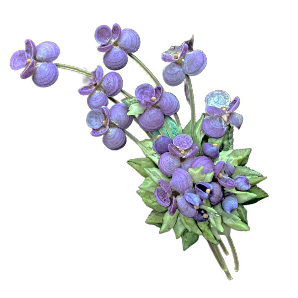 Vintage Purple Pansy Sea Shell Floral Spray