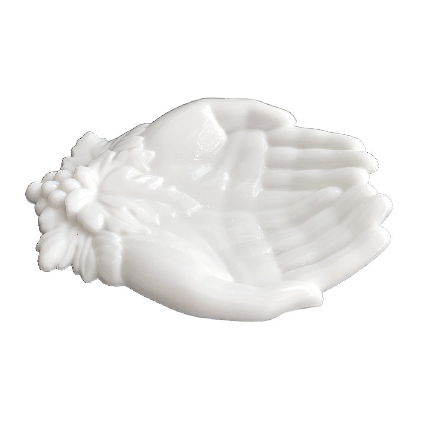 Sculptural vintage milk glass hands dish decorative object