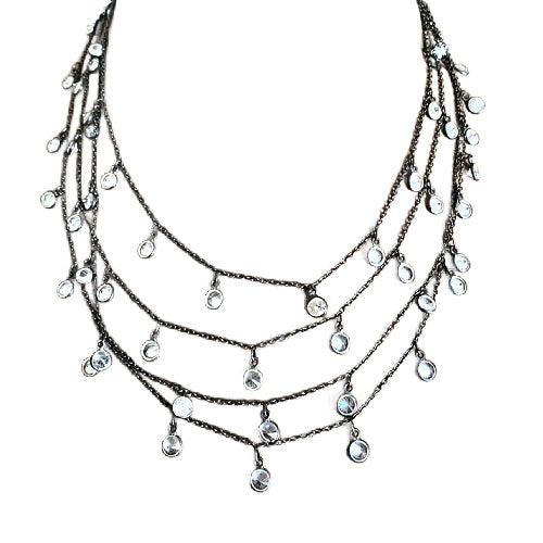 Vintage Swarovski double chain necklace with brilliant crystal stations set along its length. Elegant 37.5 inch design with refined European sparkle.