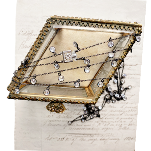 Vintage Swarovski double chain necklace with brilliant crystal stations set along its length. Elegant 37.5 inch design with refined European sparkle.