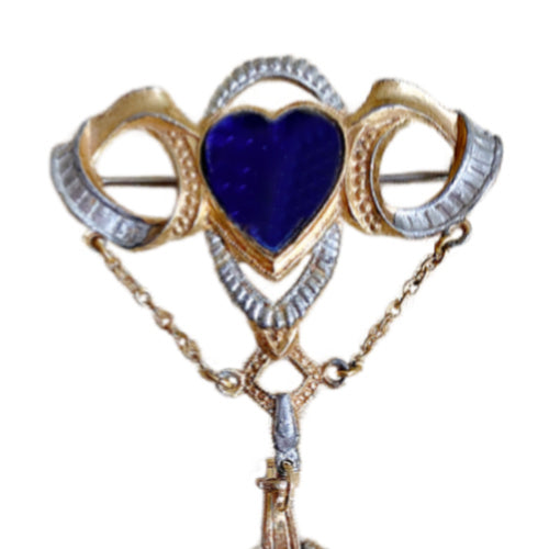 Vintage blue heart watch pin with cobalt blue enamel Nelson 17-jewel pocket watch. A collector’s decorative jewel in a stunning blue.