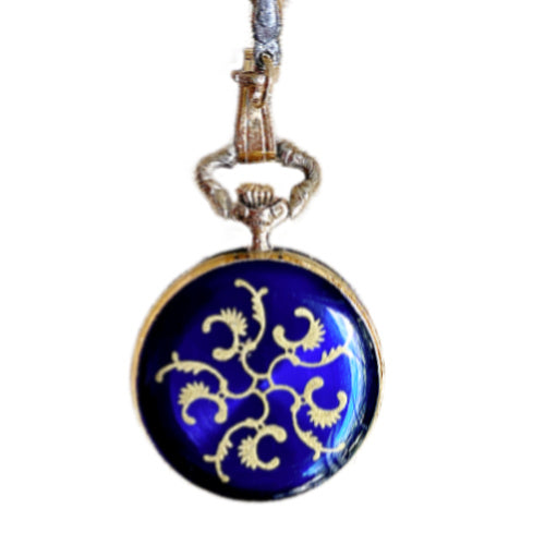 Vintage blue heart watch pin with cobalt blue enamel Nelson 17-jewel pocket watch. A collector’s decorative jewel in a stunning blue.