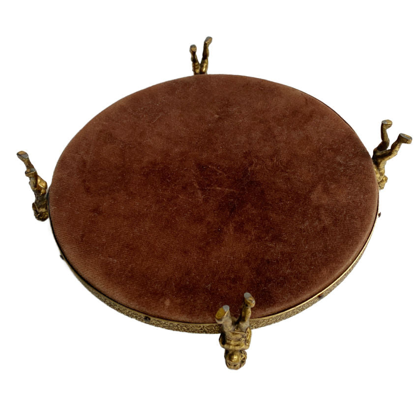 Vintage Cherub Gold Plated Beveled Mirror Tray - Perfume Pedestal