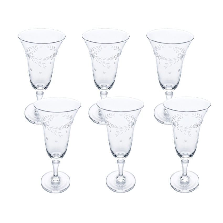 Vintage etched cordial glasses set of 6 garland design