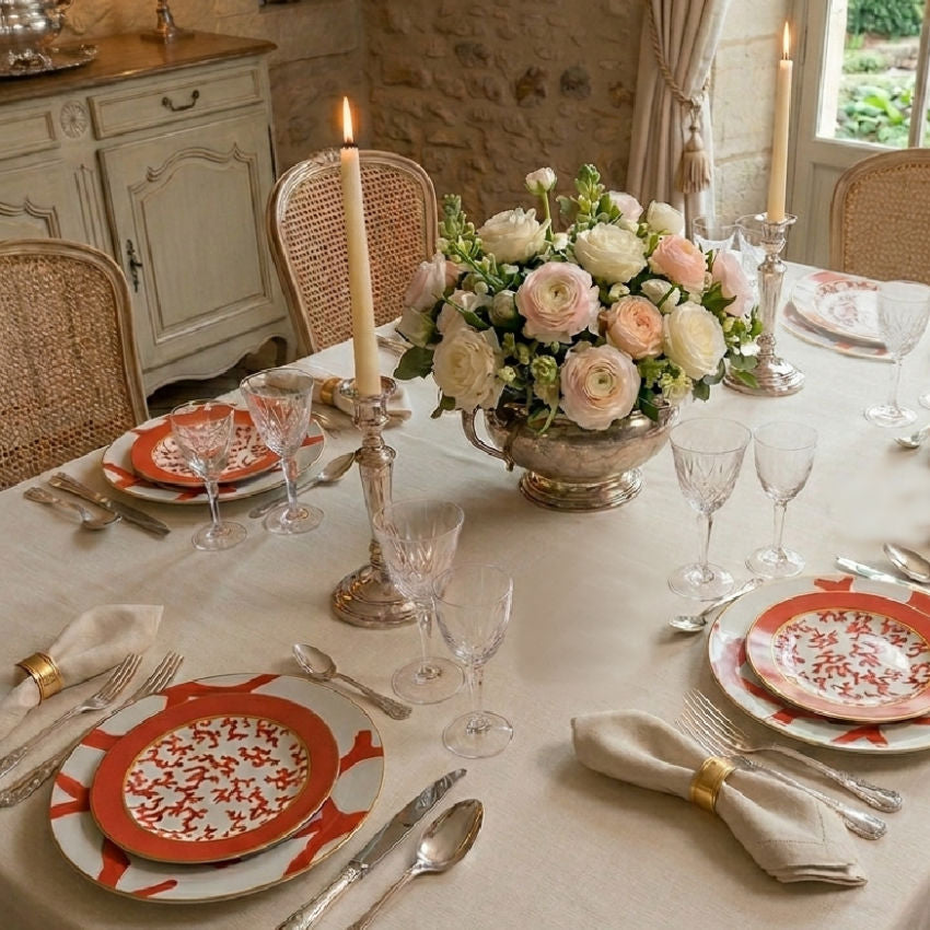 Vintage French Raynaud Limoges Coral Cristobal Plates Set for 4