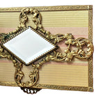Antique French Silk & Satin Glass Jewelry Casket with Gilt Metalwork and Velvet Interior
