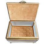 Antique French Silk & Satin Glass Jewelry Casket with Gilt Metalwork and Velvet Interior