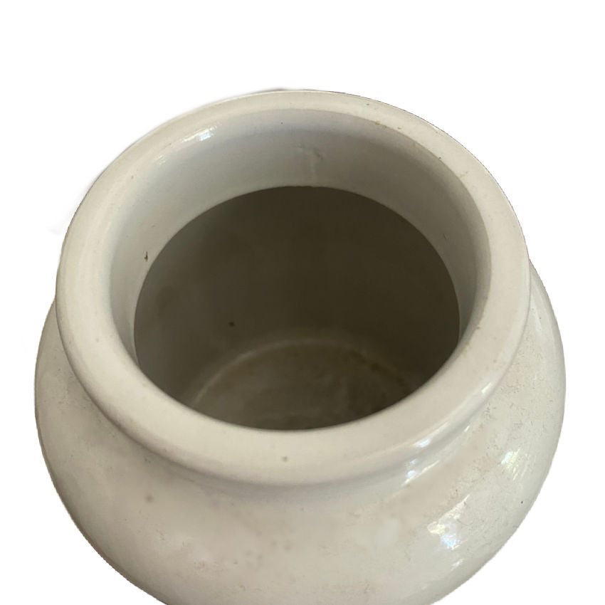 French cream glazed stoneware preserving jar or crock top detail