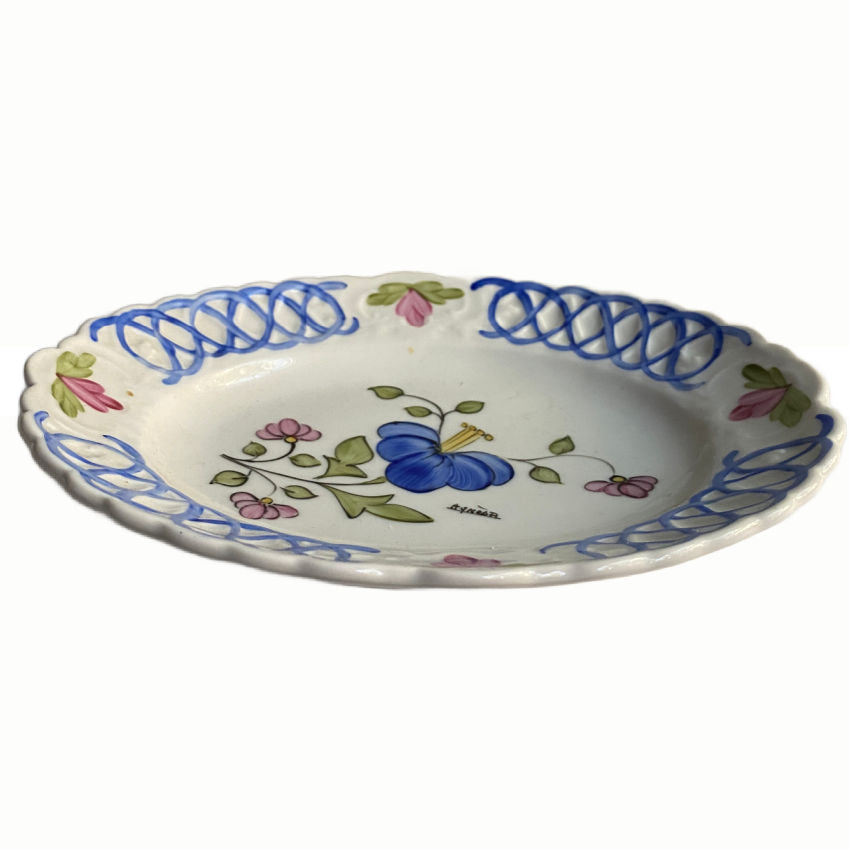 French Hand Painted Signed Floral Bowl