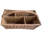 Vintage hand-woven divided country basket with traditional woven construction and rustic French country charm.
