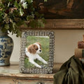 Vintage L'Objet Deco Noir platinum and crystal luxury frame on antique French desk