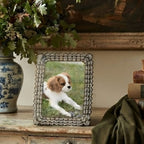 Vintage L'Objet Deco Noir platinum and crystal luxury frame on antique French desk