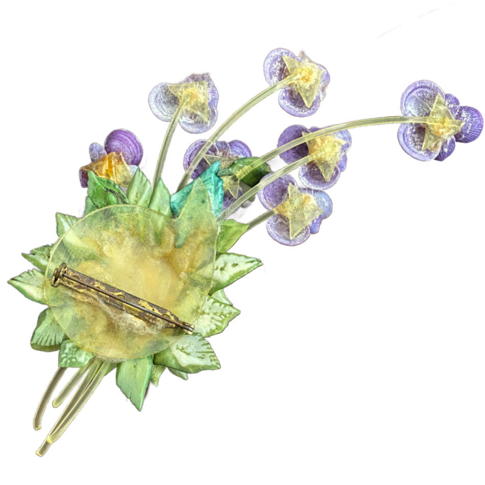 Vintage Purple Pansy Sea Shell Floral Spray