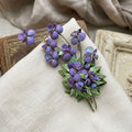 Vintage Purple Pansy Sea Shell Floral Spray