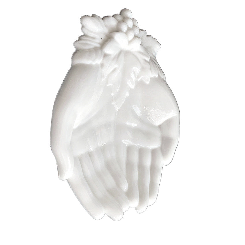 Westmoreland grape detail milk glass hands dish soft white glow