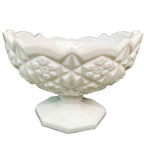 pressed milk glass pedestal dish geometric starburst design