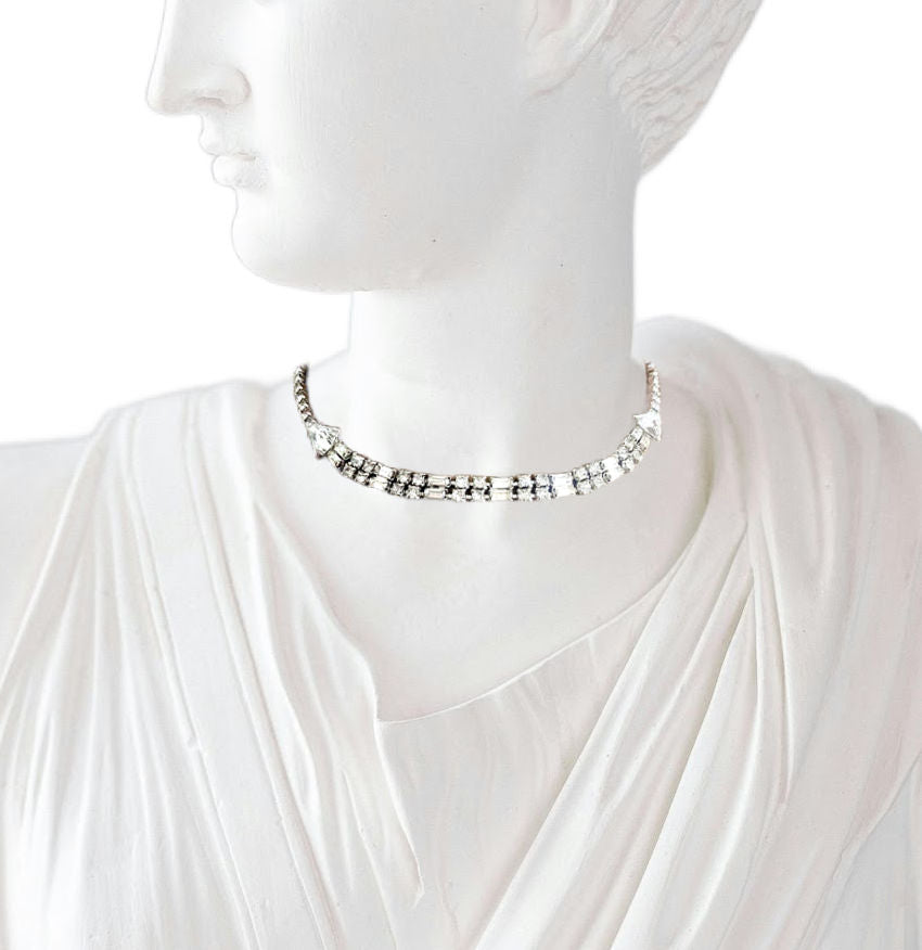 Vintage Rhinestone Necklace, Art Deco Choker Necklace