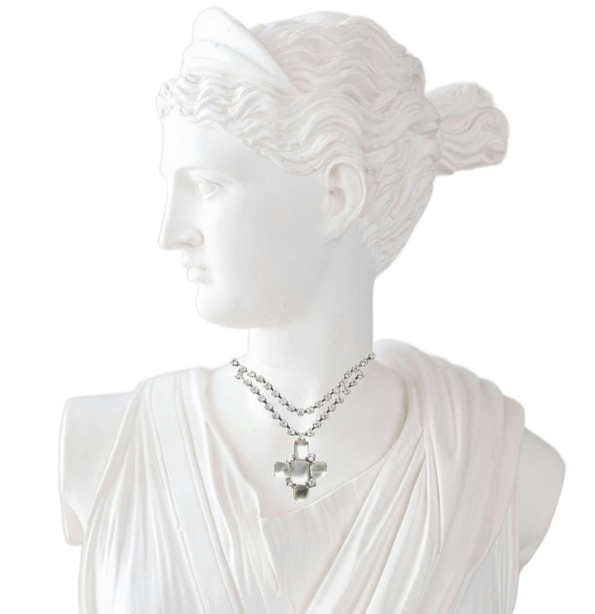 Vintage Rhinestone and Opalescent Glass Cross Necklace