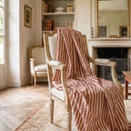 Vintage Scalamandré silk velvet fabric draped over Louis XVI chair in elegant French interior
