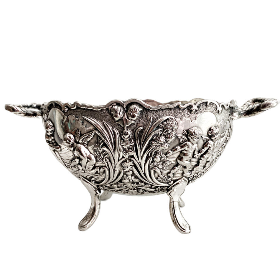 Vintage silver plated cherub and floral footed bowl