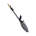 Handwoven French lavender wand with black floral brodcade ribbon.