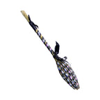 Handwoven French lavender wand with black floral brodcade ribbon.