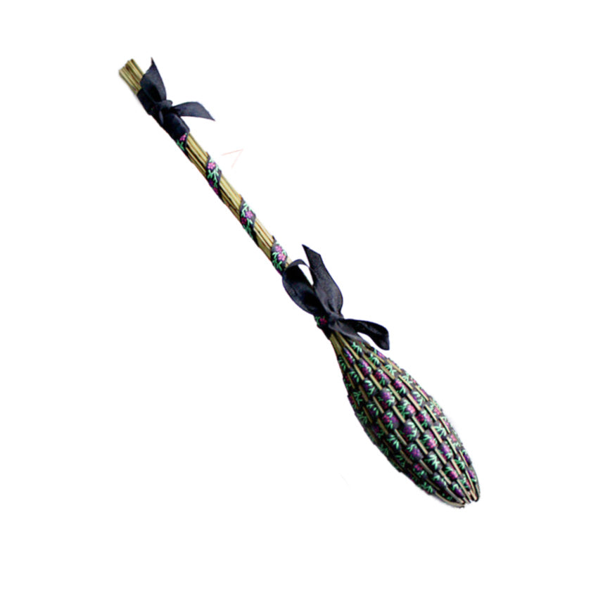 Artisan lavender ribbon wand inspired by Provence with black brocade ribbons