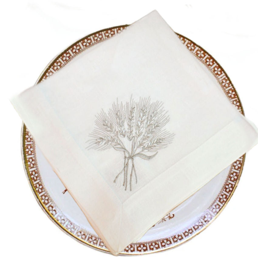 arte Italica Linen napkins with embroidered wheat sheaf