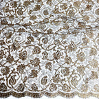 Antique French gold metallic lace panel embroidered with romantic rose motifs. A rare large-format textile with luminous antique patina.