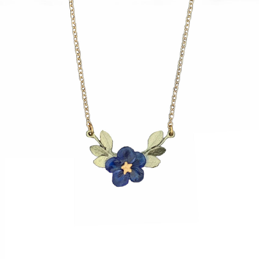 Wild Violet Flower Necklace in patinated bronze, part of FrenchGardenHouse Botanical Charms Collection, elegant nature-inspired floral jewelry design.