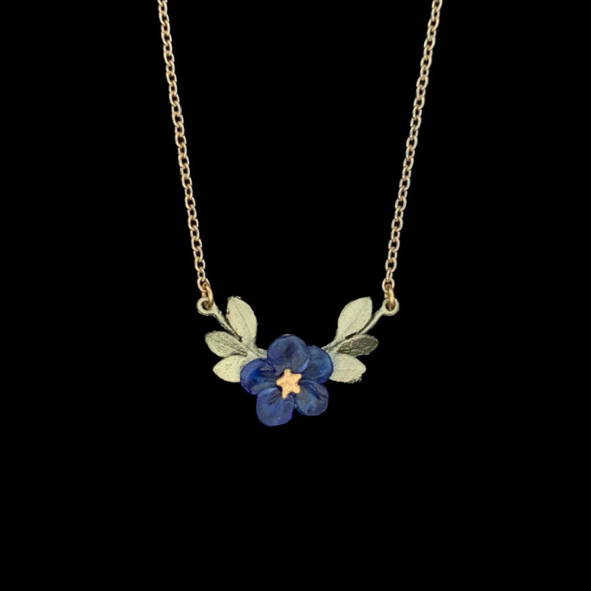 Wild Violet Flower Necklace in patinated bronze, Michael Michaud designer, elegant nature-inspired floral jewelry design