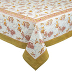 French country winter table with hand-printed hare tablecloth