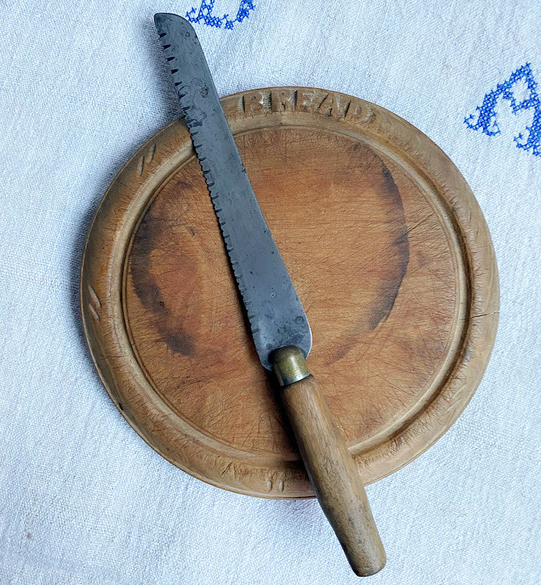 Antique Dark Hand Carved Treen Round Bread Board