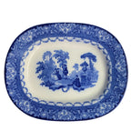 Early 1900s Royal Doulton Watteau flow blue oval platter English transferware pastoral scene