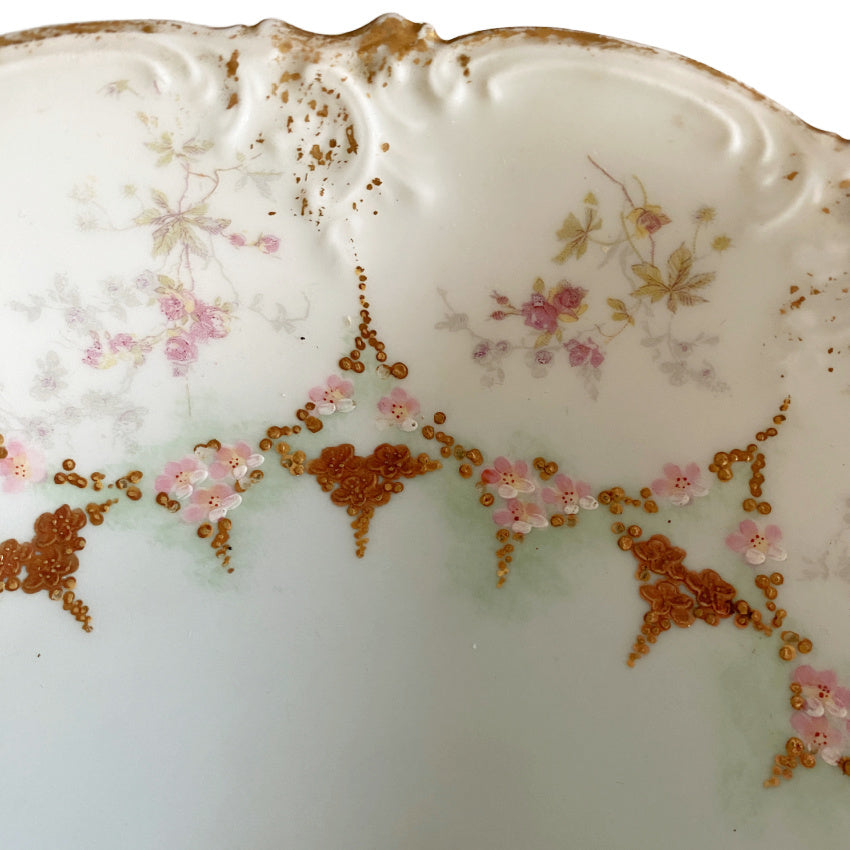 Antique French Limoges Hand Painted AK CD Gilt Rose Garlands Bowl