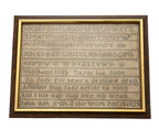 Antique 1829 English sampler in original frame, hand-stitched with alphabet, numbers, and hymn by Sarah Ash. Ready-to-display historic embroidery.