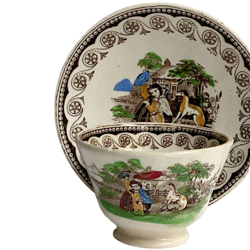 Early Antique Pearlware Child&#39;s Toy Tea Bowl &amp; Saucer