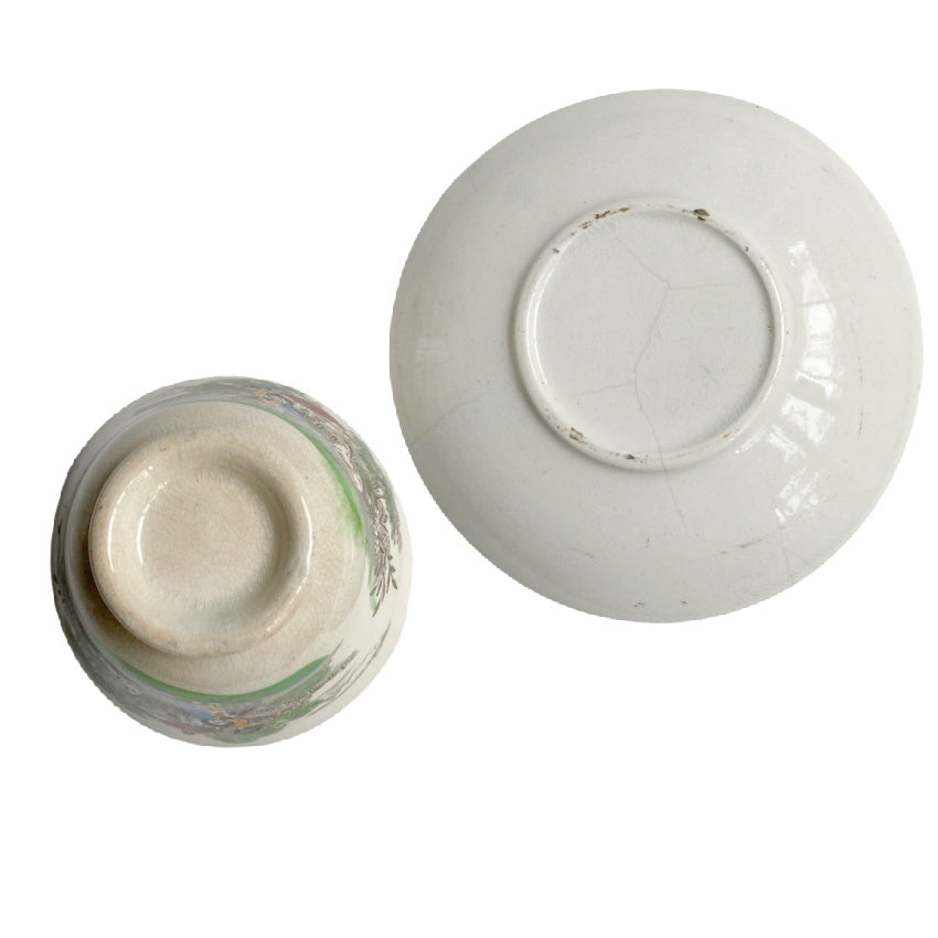 Early Antique Pearlware Child&#39;s Toy Tea Bowl &amp; Saucer