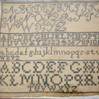 Antique 19th century handstitched ABC sampler. Charming textile with delicate embroidery, perfect for textile collectors, add historic character to your home.