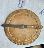 19th Century English Hand Carved Advertising Round Bread Board & Knife