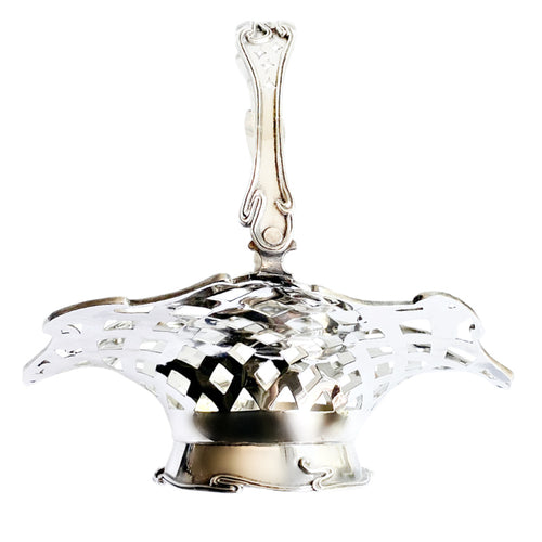 Antique Art Nouveau silver plated swing handle serving basket footed base flowing design