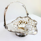 Art Nouveau serving basket elegant openwork metalwork soft patina
