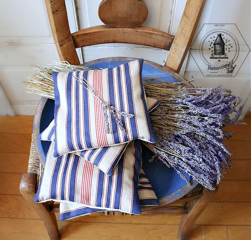 Antique French Ticking Lavender Sachet Red & Navy