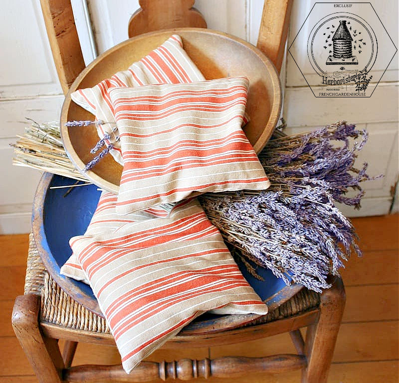 Antique French Country Red Ticking Lavender Sachet