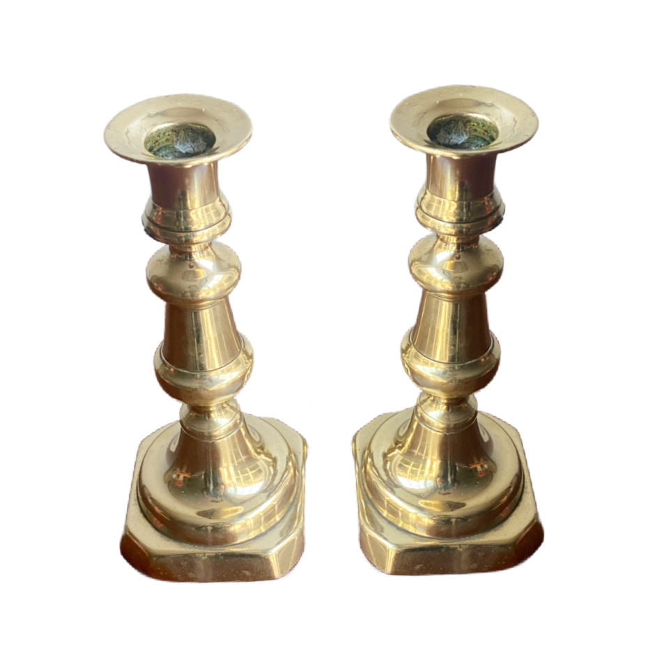 antique Brass Tapersticks Pair