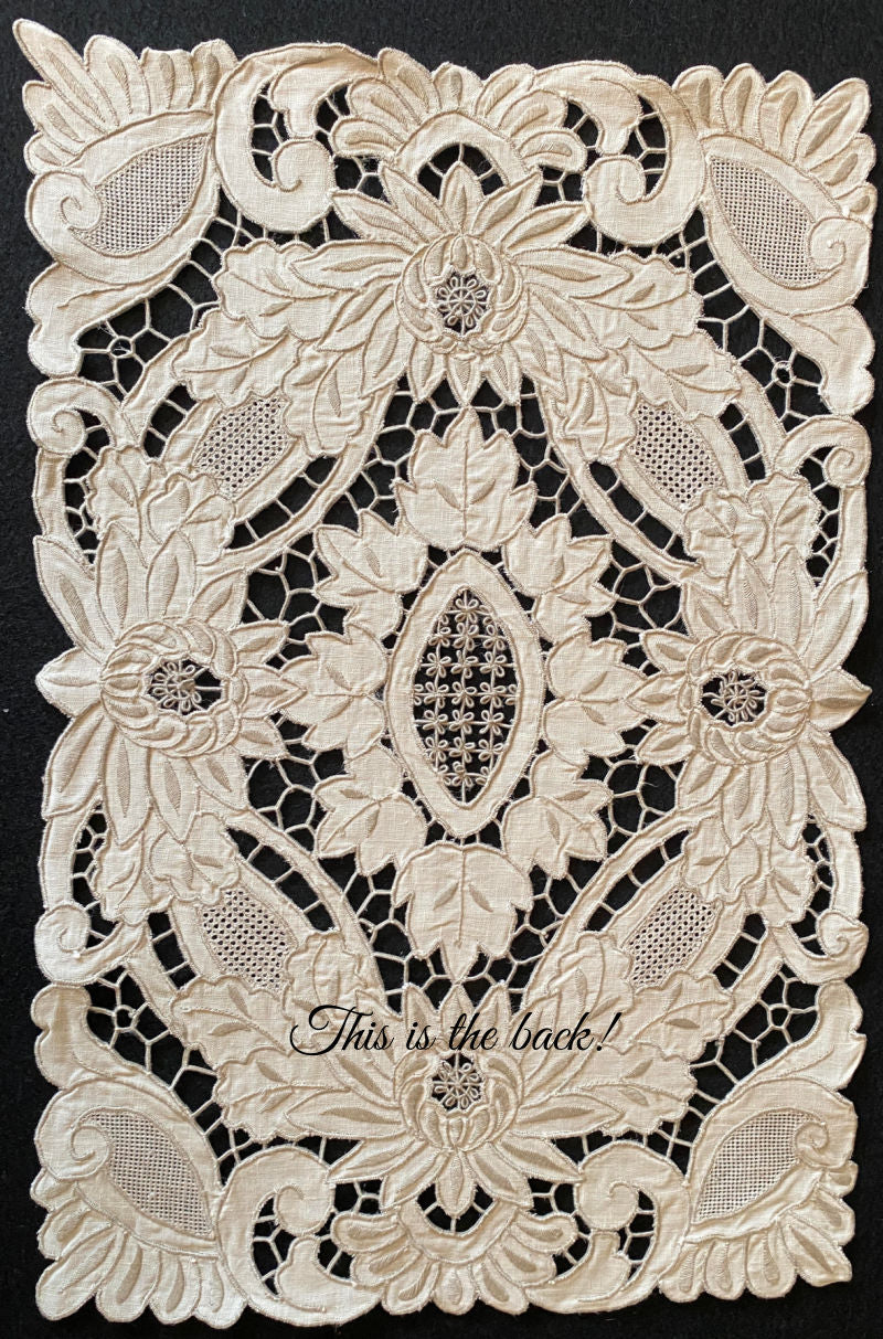back of madeira hand embroidery fine vintage linen placemat