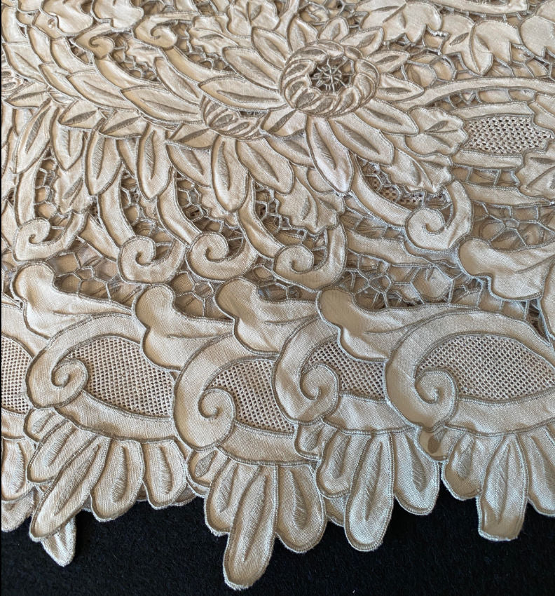 Hand embroidered European linen placemats with timeless floral design